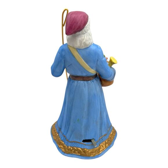 1988 Lefton Santa Claus Victorian Music Box "Deck the Halls" Blue Coat W/ Toys - Picture 5 of 9